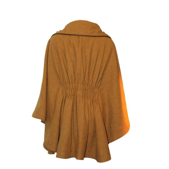 Steve Madden Mustard Yellow Wool Blend Hooded Cape Coat – Women’s Large - Picture 3 of 4